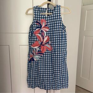 Tommy Bahama Sleeveless Blue White Gingham Floral Embroidered Dress